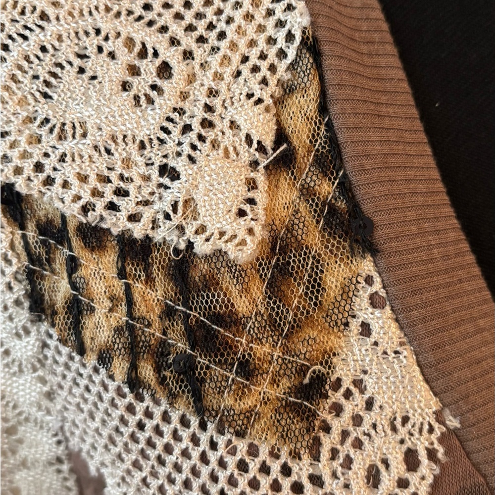 BKE Brown Animal Print Lace Sleeve Blouse - Picture 2 of 5